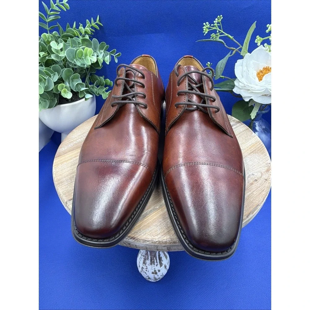 Magnanni Men's Derby Cognac Leather Cap Toe Oxford Dress Shoes US Size 7 New